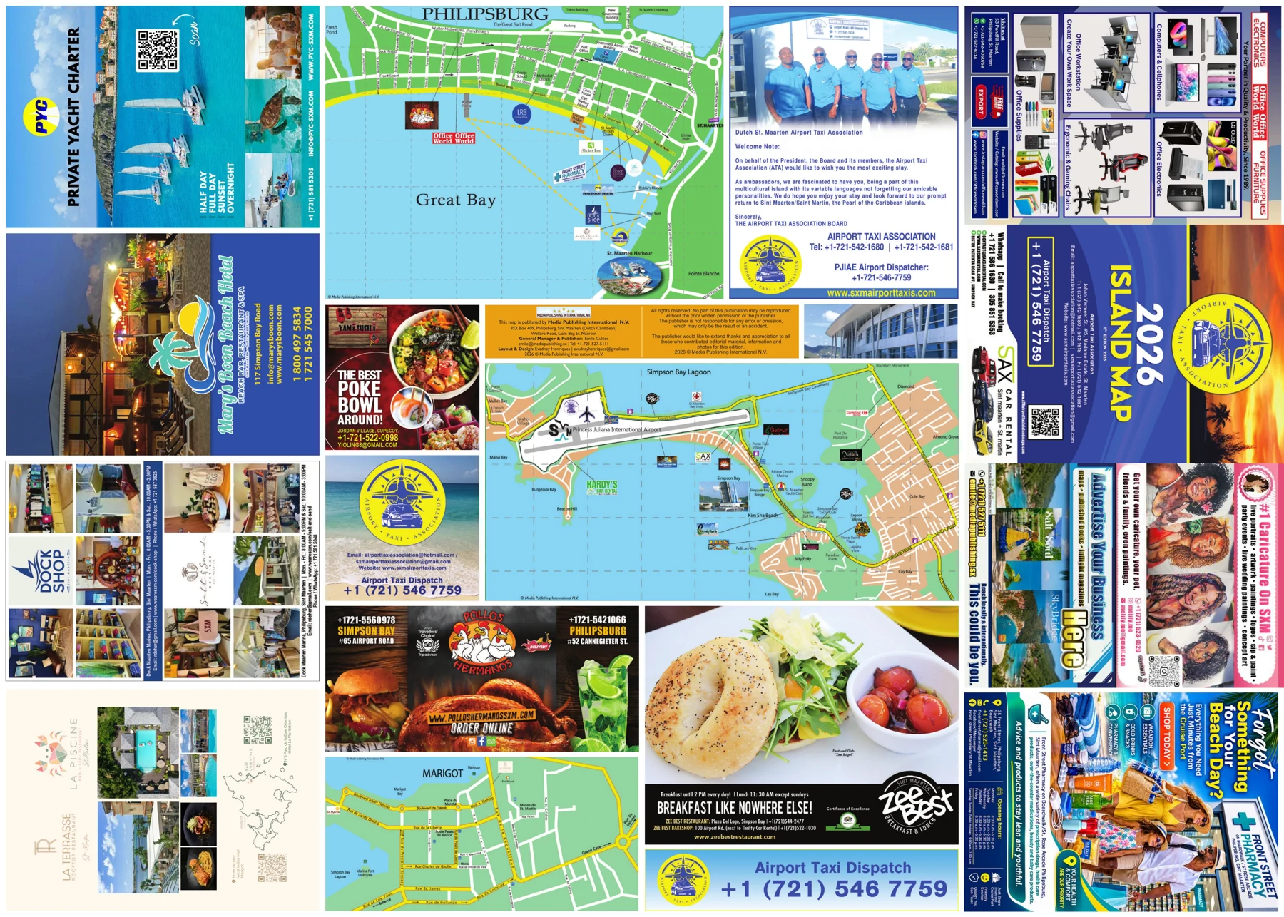 ATA Island Map, 2026 edition, side 1: town maps, visitor information and advertisers