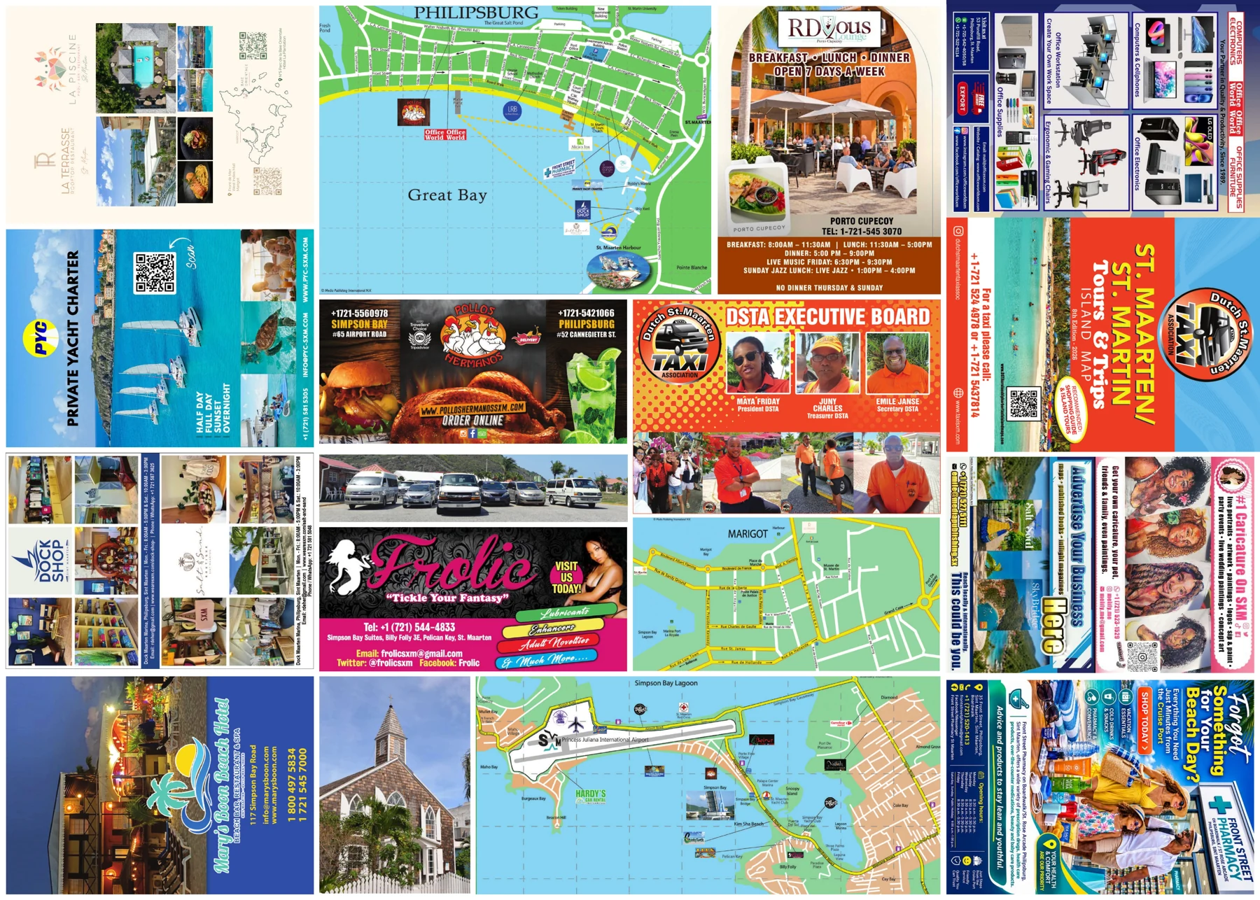 DSTA Island Map, 2026 edition, side 1: town maps, visitor information and advertisers