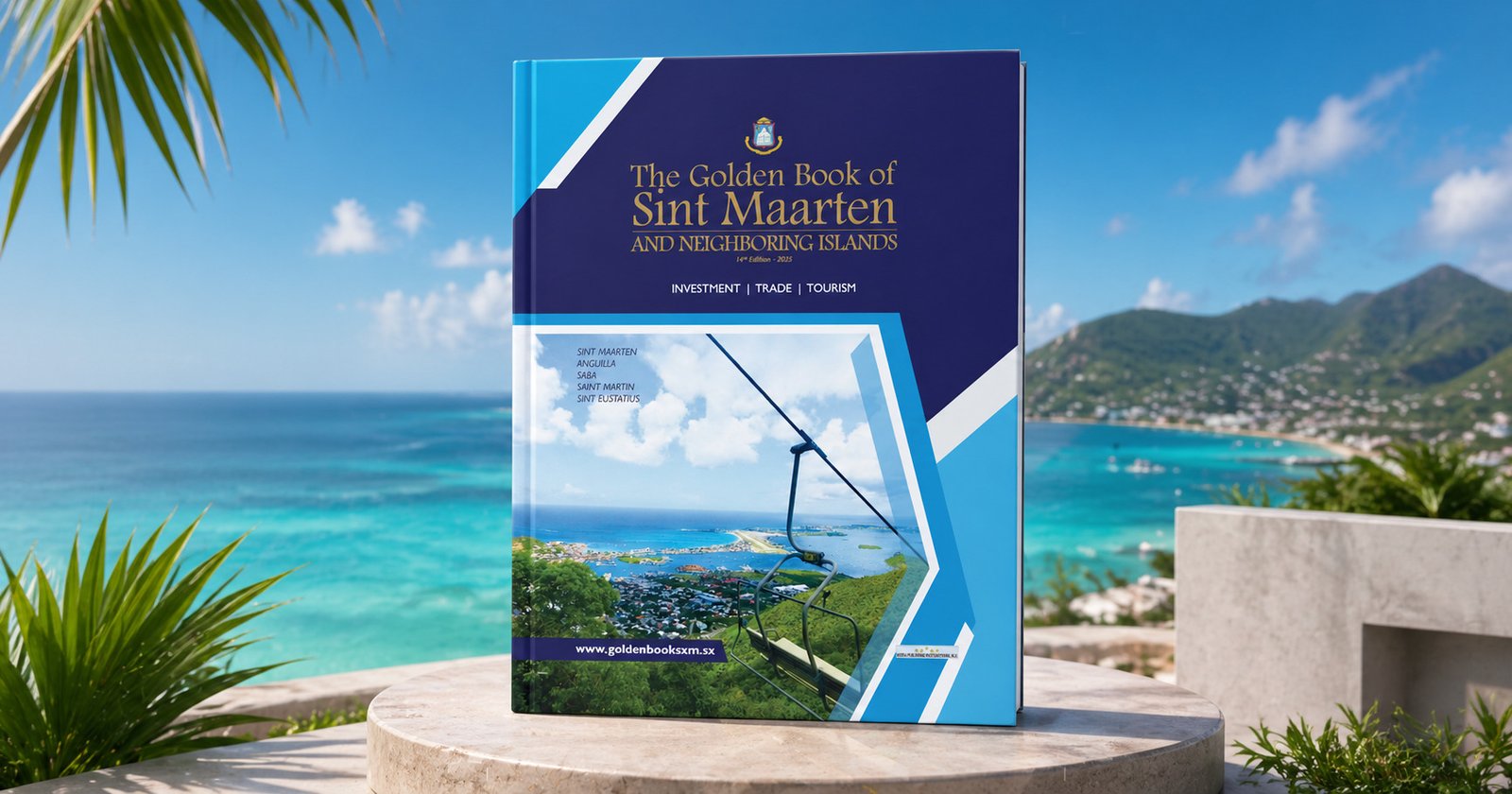 The Golden Book of Sint Maarten in a Caribbean setting